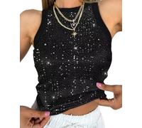 Townshine Chaleco sin mangas con estampado de leopardo para mujer, parte superior ajustada sexy con lentejuelas, Y2K, Negro, XL