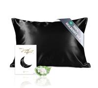 TOWNSSILK - Funda de Almohada 100% de Seda de Morera, cuida el Cabello y la Piel, Ambos Lados de Seda de 19 Momme, 1 Unidad,Negro， 50 x 90 cm