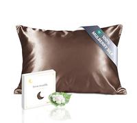TOWNSSILK - Funda de Almohada 100% de Seda de Morera, cuida el Cabello y la Piel, Ambos Lados de Seda de 19 Momme, 1 Unidad,Brown， 50 x 75 cm