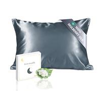 Townssilk - Funda de almohada (100 % seda de morera pura, 82,46 g/m², 19 mommes), doble cara, para la salud del cabello, la piel, cremallera oculta, 1 pieza, 40 x 70 cm, azul gris