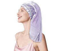Townssilk - Gorro de noche de seda, 100% morera 22 momme para mujer, lujoso, transpirable, se adapta bien toda la noche y sin presión, ideal para cabello largo y rizado - Lavender 58cm