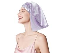 townssilk Gorro de noche de seda, 100% morera 22 momme, para mujer, lujoso, transpirable, se mantiene toda la noche y sin presión, ideal para cabello corto y mediano - Lavanda 32cm