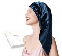 Townssilk Gorro de noche de seda 100% morera 22 momme, para mujer, lujoso, transpirable, se mantiene toda la noche y sin presión, ideal para cabello muy largo y rizado - NavyBlue 80cm