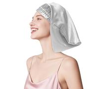townssilk Gorro de seda para dormir, 100% seda de morera 22 Momme, para mujer, lujoso, transpirable, antideslizante y sin presión, ideal para cabello largo y rizado - Silver 32cm