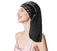 townssilk Gorro de seda para dormir, 100% seda de morera 22 Momme, para mujer, lujoso, transpirable, antideslizante y sin presión, ideal para cabello largo y rizado - black 58cm