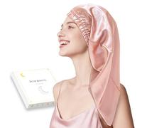 Townssilk Gorro de Seda para Dormir, 100% Seda de Morera 22 Momme para Mujeres, Lujoso, Transpirable, Se Mantiene Seguro Durante la Noche y Sin Presión, Ideal para Cabello Largo y Rizado - Oro Rosa 80