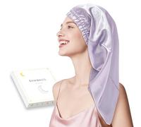 townssilk Gorro de seda para dormir, 100% seda de morera de 22 momme, para mujer, lujoso, transpirable, se mantiene seguro durante la noche y sin presión, ideal para cabello largo y rizado - Lavanda