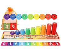 TOWO Anillos apilables de Madera - Juego Educativo apilador 45 Anillos para Aprender a Contar - Juguete Educativo de matemáticas para niños de 3 años - Juegos Infantiles educativos