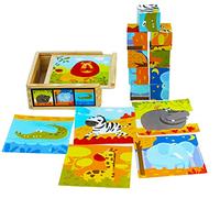 TOWO Bloques de Rompecabezas de Madera - 9 Cubos de Animales en Caja - Puzzle Educativo para Niños 2 Años
