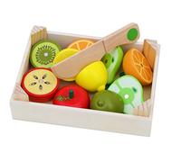 TOWO Frutas y Verduras de Madera para Cortar - Juguete de Cocina Montessori con Alimentos para Niños - Juego Educativo de Madera para Aprender Colores, Formas y Coordinación