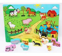 TOWO Rompecabezas de Madera - Granja Shinnington con Animales- Juguetes de Madera para Niños Pequeños - Encajables de Animales de Granja para Bebes - Juguete Educational Infantil