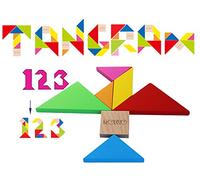 TOWO Rompecabezas Tangram de Madera - Forma a los Bloques de patrón con 7 Grandes Formas geométricas de Colores - Juego de Habilidad Madera de Rompecabezas para niños y Adultos