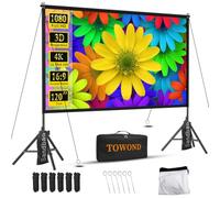 TOWOND Pantalla de proyector de 120 pulgadas y soporte con bolsa, soporte | Pantalla de proyección portátil plegable 4K HD 16:9 para cine en casa, cine de jardín, fiestas y presentaciones
