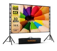 TOWOND Pantalla de proyector y soporte, pantalla de proyector de 180 pulgadas para exteriores, pantalla de proyección frontal trasera HD 16:9 con bolsa de transporte, soportes gruesos sin arrugas