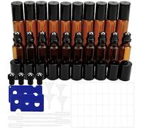 Towviy Juego de Botellas de Cristal Roll On Marrón,20 Pcs Botella Roll on para Aceites Esenciales, 10ml y 5ml Botella Roll On de Vidrio, Botellas de Rodillos +Herramientas para Aceites Esenciales
