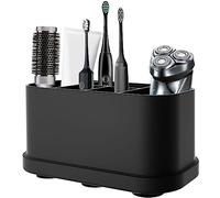 Towviy Organizador Cepillos de Dientes, Portacepillos de Dientes Soporte de Pasta de Dientes, Antideslizante, con Ventosa en Base, Organizador Porta Cepillos de Dientes para Encimera de Baño Negro