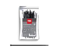 TOX Brida sujetacables, negra, resistente a los rayos UV, de uso universal en interiores y exteriores, para una fijación segura en el hogar y el jardín, tamaño 3,6 x 200 mm, 100 unidades, 099600024
