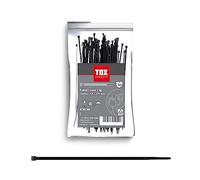 TOX Brida sujetacables, negra, resistente a los rayos UV, de uso universal en interiores y exteriores, para una fijación segura en el hogar y el jardín, tamaño 4,8 x 250 mm, 100 unidades, 099600027