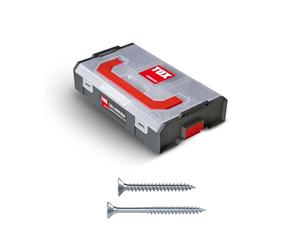 TOX L-BOXX Mini tornillos para madera aglomerada 4 mm surtido TX, ajustables individualmente, apilables y enclavables, incluidos tornillos para madera con accionamiento TX, 500 uds, 094903207