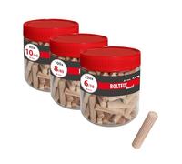 TOX Set espigas madera Boltfix Wood (430 uds) en 3 tamaños 6/30, 8/40 y 10/40, espigas de haya para uniones de madera fiables, ideal para muebles, en bote redondo, 015909004