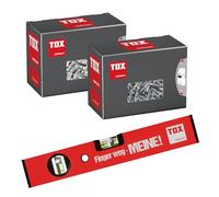 TOX Set Spiral y Spiral Plus + tornillos, tacos para placas de yeso, sin perforar, incl. nivel de burbuja 30 cm (aluminio) con impresión, 068909011