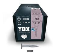TOX Tornillos de fachada COLR 5,5 x 25 mm, tornillos para paneles de fachada de acero inoxidable A4 con cabeza de chapa de color, 100 piezas en una caja, incl. 1x broca, 113087415525/AG