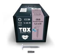 TOX Tornillos de fachada COLR 5,5 x 35 mm, tornillos para paneles de fachada de acero inoxidable A4 con cabeza de chapa de color, 100 piezas en una caja, incl. 1x broca, 113087415535/W