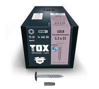 TOX Tornillos de fachada COLR 5,5 x 35 mm, tornillos para paneles de fachada de acero inoxidable A4 con cabeza de chapa de color, 100 piezas en una caja, incl. 1x broca, 113087415535/SG