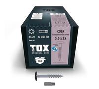 TOX Tornillos de fachada COLR 5,5 x 35 mm, tornillos para paneles de fachada de acero inoxidable A4 con cabeza de chapa de color, 100 piezas en una caja, incl. 1x broca, 113087415535/S