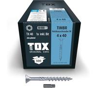TOX tornillos para construcción de madera TIMBR SK 4,0 x 40 mm, azul galvanizado con cabeza avellanada, TX20, 500 unidades en caja, incl. 1x broca, 112040414040