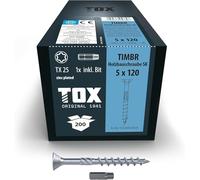 TOX tornillos para construcción de madera TIMBR SK 5,0 x 120 mm, azul galvanizado con cabeza avellanada, TX25, 200 unidades en caja, incl. 1x broca, 1120404150120