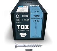 TOX tornillos para construcción de madera TIMBR SK 5,0 x 70 mm, azul galvanizado con cabeza avellanada, TX25, 200 piezas en una caja, incl. 1x broca, 112040415070