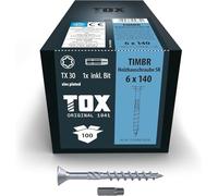 TOX tornillos para construcción de madera TIMBR SK 6,0 x 140 mm, azul galvanizado con cabeza avellanada, TX30, 100 unidades en una caja, incl. 1x broca, 1120404160140