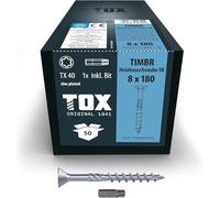TOX tornillos para construcción de madera TIMBR SK 8,0 x 180 mm, azul galvanizado con cabeza avellanada, TX40, 50 piezas por caja, incl. 1x broca, 1120404180180