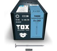TOX Tornillos para construcción de madera TIMBR TK 8,0 x 260 mm, galvanizados en azul con cabeza de disco, TX40, 50 unidades por caja, incl. 1x broca, 1120804180260