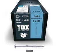 TOX Tornillos para construcción de madera TIMBR TK 8,0 x 300 mm, galvanizados en azul con cabeza de disco, TX40, 50 unidades por caja, incl. 1x broca, 1120804180300
