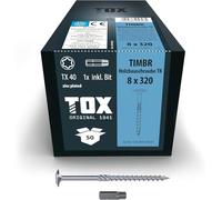 TOX Tornillos para construcción en madera TIMBR TK 8,0 x 320 mm, galvanizados en azul con cabeza de disco, TX40, 50 unidades por caja, incl. 1x broca, 1120804180320