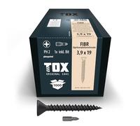 TOX tornillos para placas de fibra de yeso FIBR 3,9 x 19 mm, fosfatados negros con cabeza avellanada + rosca HiLo para subestructuras de metal y madera, PH2, 1000 piezas, incl. 1x broca, 142643213919