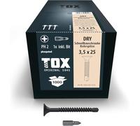 TOX Tornillos para tabiquería seca DRY BS 3,5 x 25 mm con punta de broca, magazinados para instalación con destornillador de cargador, 1000 piezas en una caja, 142553253525