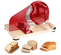 toxaaiwr Cortador de pan manual de actualización, cortador de pan de masa madre casero, manivela de mano con línea de escala y valla de acero, hoja afilada de ancho ajustable, color rojo vino