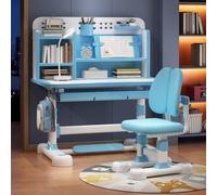 toxaaiwr Juego de escritorio y silla para niños de altura ajustable, mesa de escritura de estudio escolar con escritorio ampliado, diseño de corrector de postura, gabinete de almacenamiento y cajones