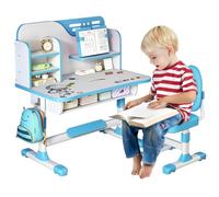 toxaaiwr Juego de escritorio y silla para niños, escritorio de estudio para niños con altura ajustable, escritorio para niños con soporte para libros, estantería, gancho de metal, cajón de