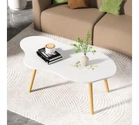 toxaaiwr Mesa de centro moderna de mediados de siglo, mesa de centro pequeña blanca, mesa ovalada de madera con forma de nube, para espacios pequeños, sala de estar, dormitorio, minimalista, 31