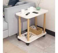 toxaaiwr Mesa de té de madera, mesa de centro pequeña, mesa auxiliar estrecha, mesa de sofá, mesita de noche delgada con ruedas, móvil, estante abierto de 2 niveles, adecuada para dormitorio, sofá