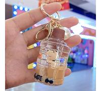 TOXI Bonitos llaveros líquidos flotantes de Oso de té de la Leche con Perla de Aceite líquido para Mujer, Bolso Colgante, Taza, Botella de Bebida, Llavero, Llavero, Regalos-C