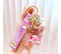 TOXI Lindo Aceite líquido Chubby Bear Quicksand llaveros Dibujos Animados flotantes Globos Coloridos Llavero Coche Colgante Llavero Regalo para niña-púrpura