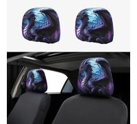 TOXOCMDKLE 2 fundas transpirables para reposacabezas de coche, diseño de dragón, morado, luna, accesorios de automóvil, protector universal contra el polvo