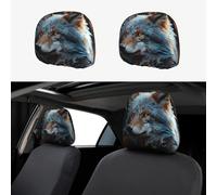 TOXOCMDKLE 2 fundas transpirables para reposacabezas de coche, diseño de hojas de otoño y un lobo, accesorios universales para decoración de coche