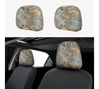 TOXOCMDKLE 2 fundas transpirables para reposacabezas de coche, diseño vintage de mapa del mundo antiguo, accesorios de automóvil, protector universal contra el polvo
