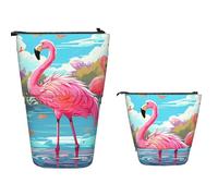 TOXOCMDKLE Estuche telescópico de gran capacidad para lápices, con patrón de leopardo rojo, estuche de papelería retráctil, bolsa de maquillaje para suministros de oficina, Pájaro flamenco rosa, Talla